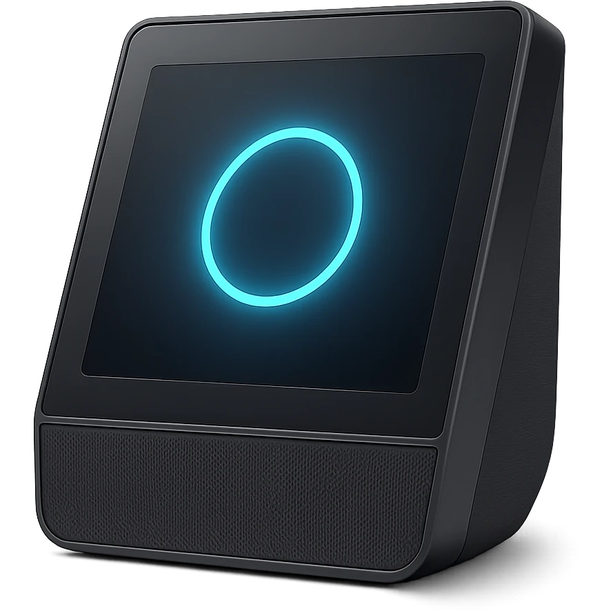 smart speaker, rectangular, display screen, futuristic look, clean background emoji