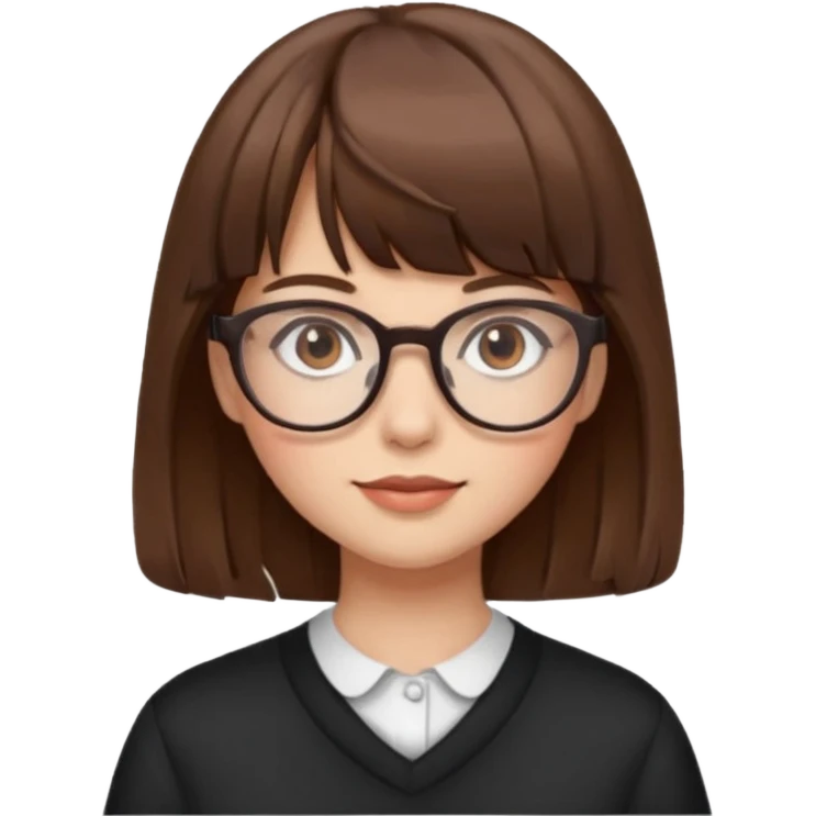 Girl with brown hair and bangs and glasses emoji