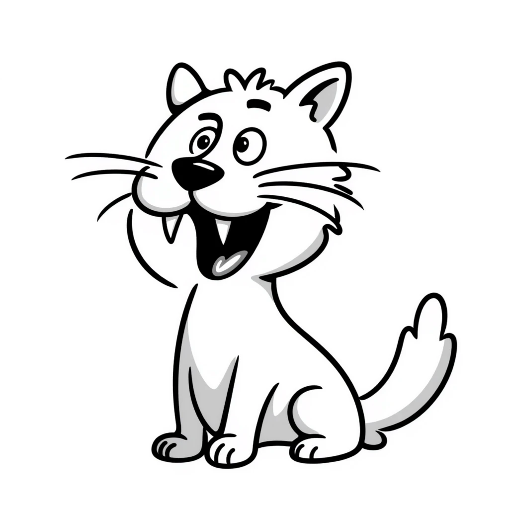 sketch of a saber-toothed cat with ridiculously long canine teeth, dramatic oversized fangs emoji