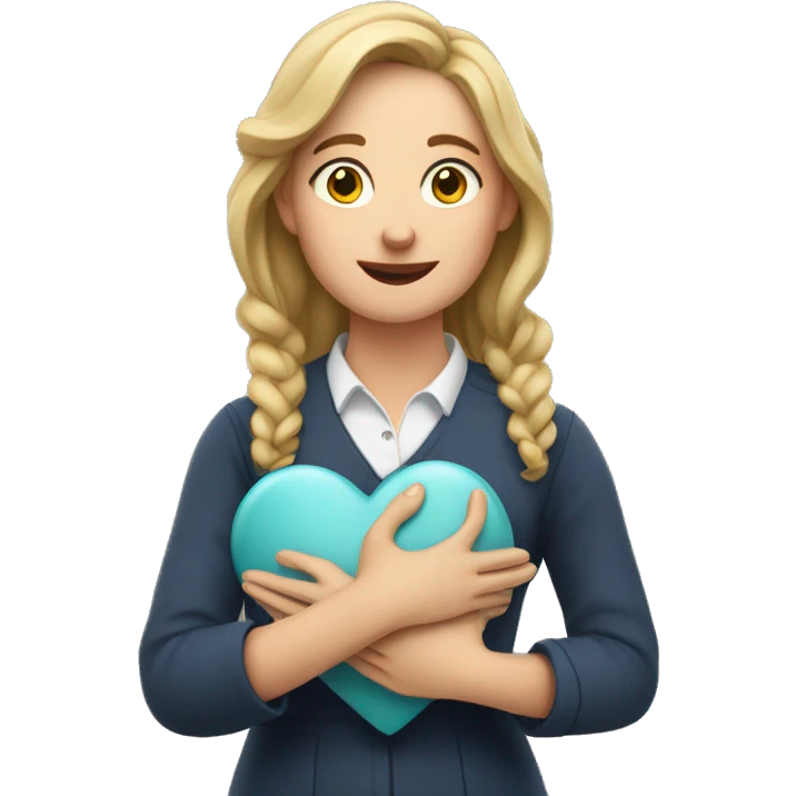 A European woman teacher holds her heart in her hands emoji