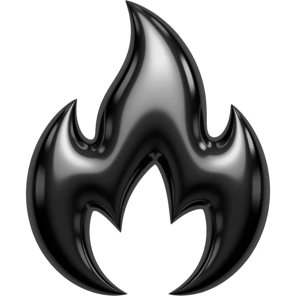Black and high polished chrome Kuwaii fire emoji emoji