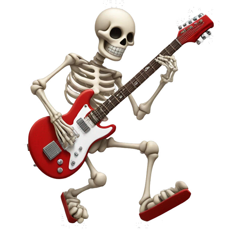 skeleton with a red and white eletric guitar emoji