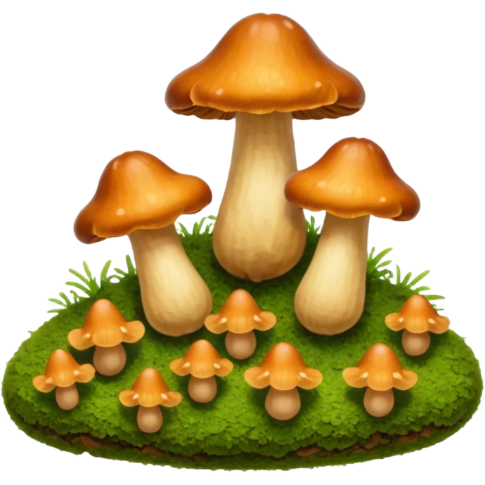 tiny brown chanterelles on moss emoji