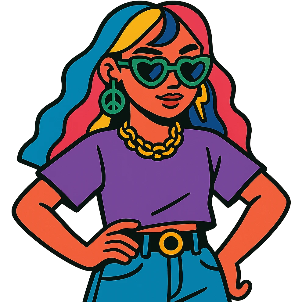 z generation girl, colorful hairstyle, unique accessories, confident pose emoji