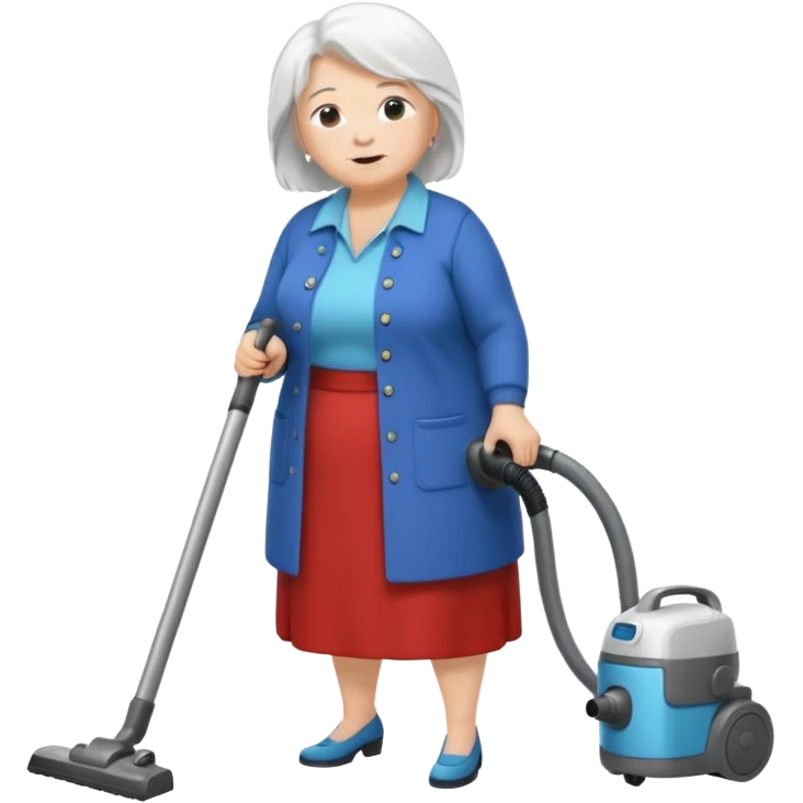 White hair cubby lady modern clothes older chubby ed lady vaccum emoji