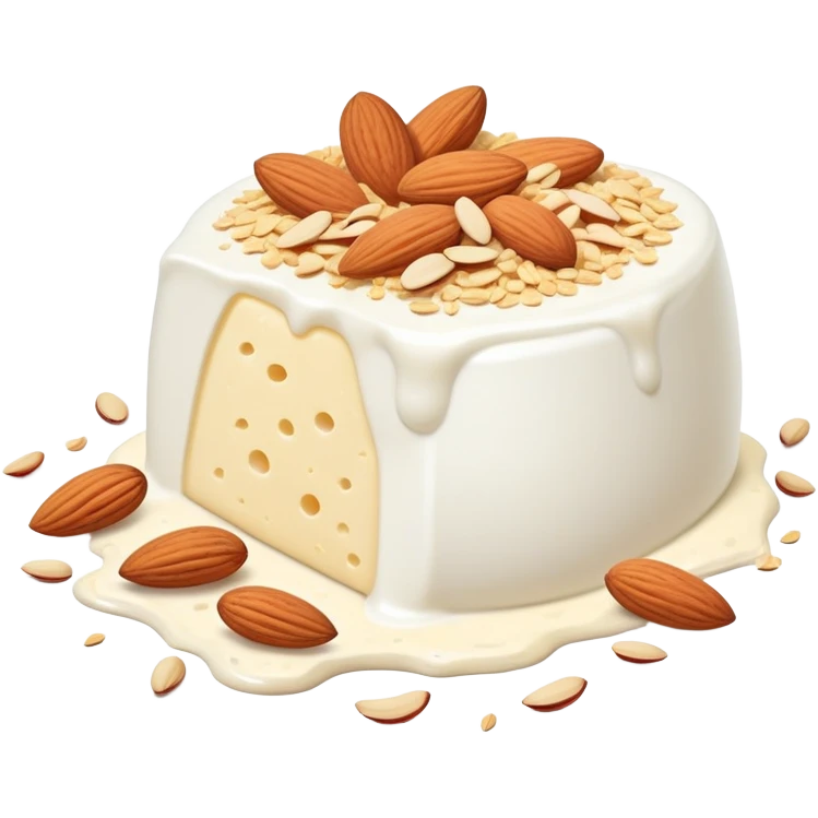 A glowing white bone surrounded by calcium-rich foods: shredded cheese, natural yogurt, sesame seeds and almonds emoji