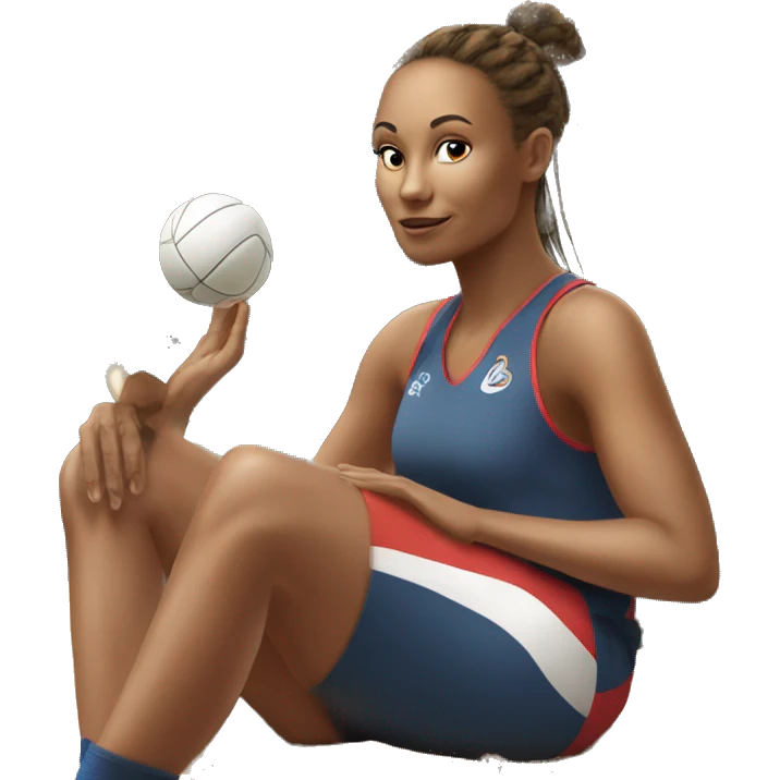 A netballer shooting a shot whil sitting on an elephant emoji
