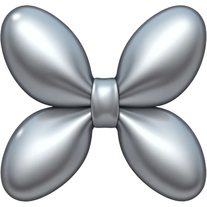 A cute bow emoji made of polished silver chrome, smooth rounded loops, glossy metallic surface, soft mirror reflections, subtle highlights, minimal and adorable proportions, iOS emoji style, centered composition, clean white background, soft studio lighting, no text, no outline, ultra high quality emoji