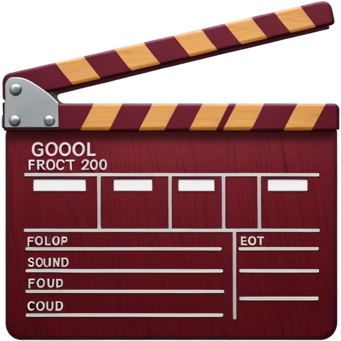 film clapper board, rich burgundy, detailed design, visible wood grain and metallic hinge emoji style emoji