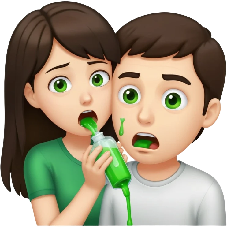 Brunette girl puking green on shocked man emoji