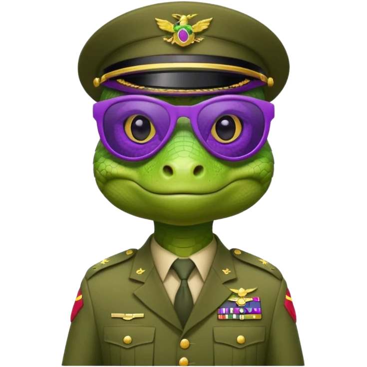 Lizard in militaryuniform with purple sunglasses. emoji