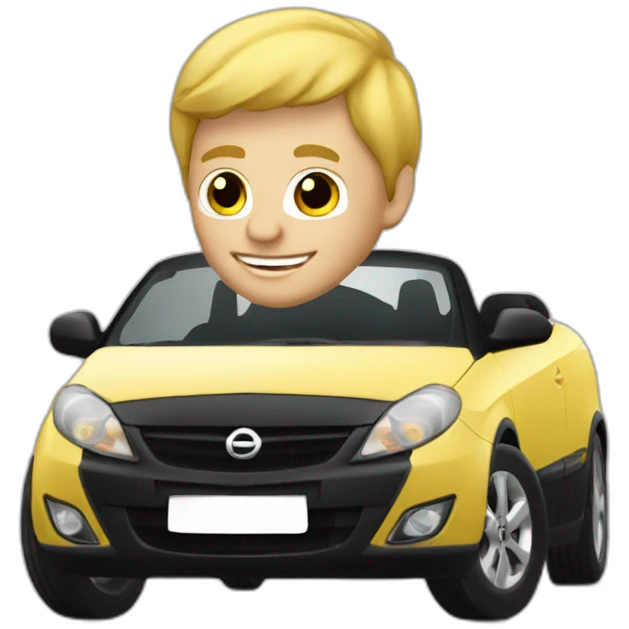 A blonde man driving a Black Opel Tigra cabrio emoji