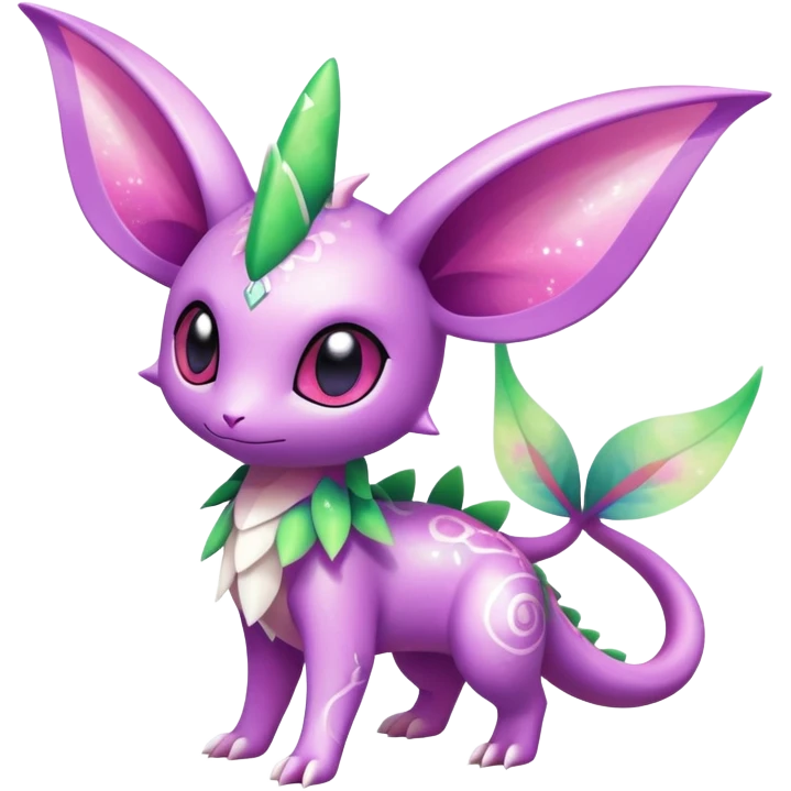 Shiny Exotic Cute Adorable Majestic Ethereal Sparkly Flygon-Espeon-Meganium-Shaymin-Hybrid-Creature with pattern-markings emoji