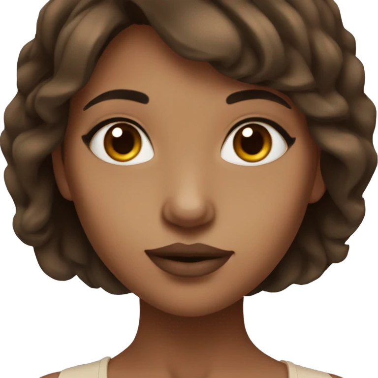 girl with brown medium lenght hair brown eyes slightly big nose and nude lipstick  emoji