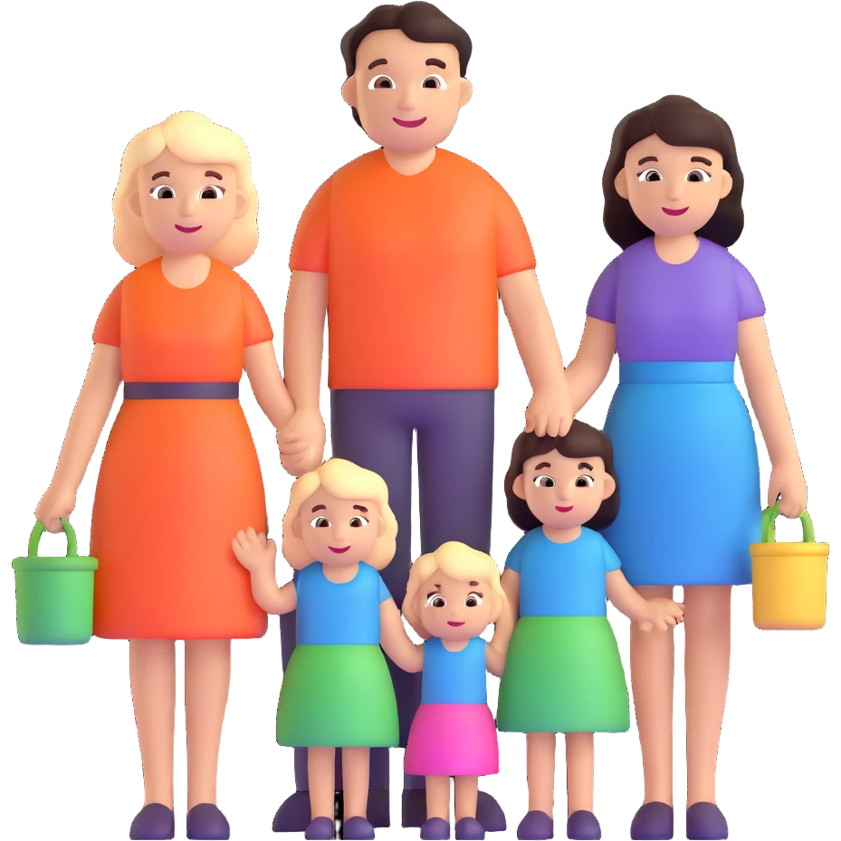 Family with mother, father and three little girls emoji