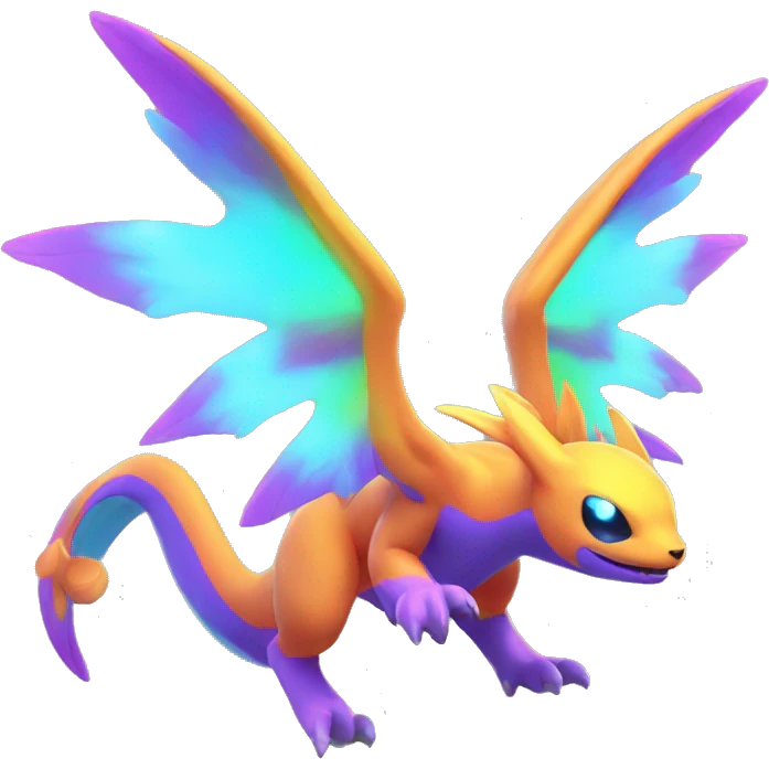 Colorful Neon Colors Vibrant Colors Flying Fakémon-Pokémon-Creature Full Body emoji