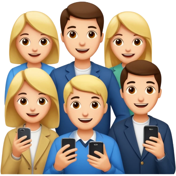 Quiz with happy people without phone emoji