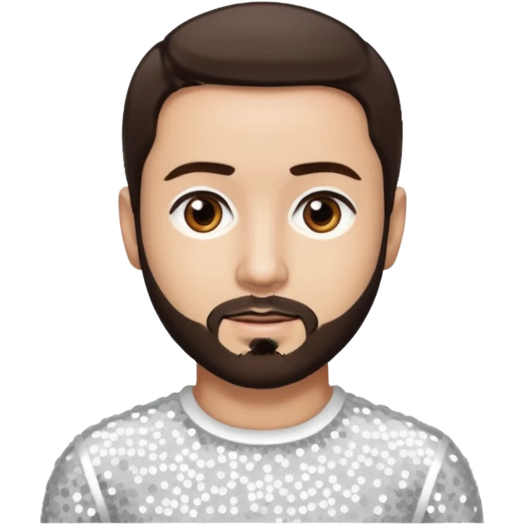 Terry Coldwell (male singer) from East 17 with light skin, dark brown hair and short beard, white sequin outfit emoji