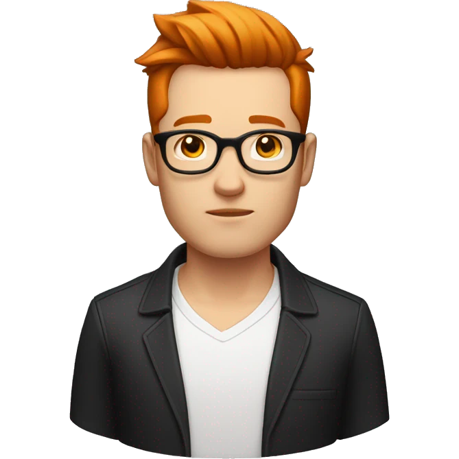 a guy with ginger coloured hair, spectacles,black coloured quiff hairstyle, wearing unbuttoned white shirt, serious face›  emoji
