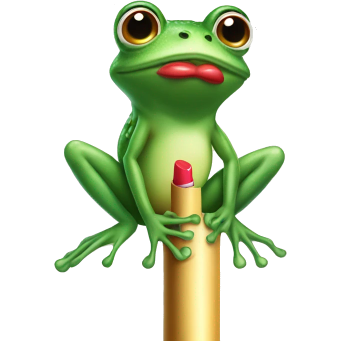 Frog wearing lipstick and a skirt on a pole emoji