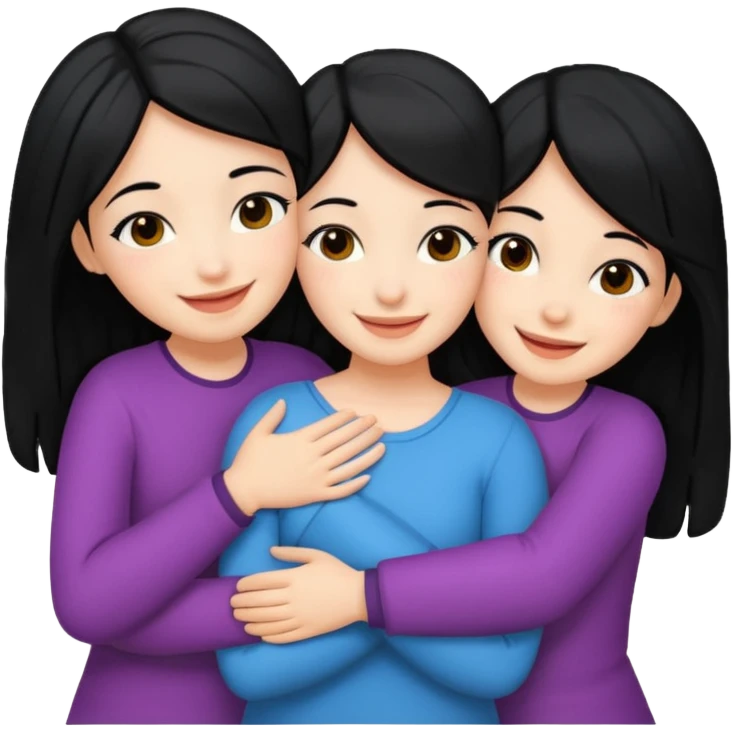 3 girls hugging emoji With black hair emoji
