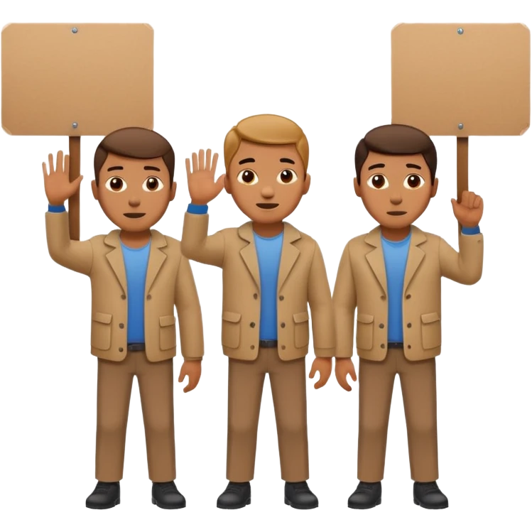 men with cardboard in hands stopping cars emoji