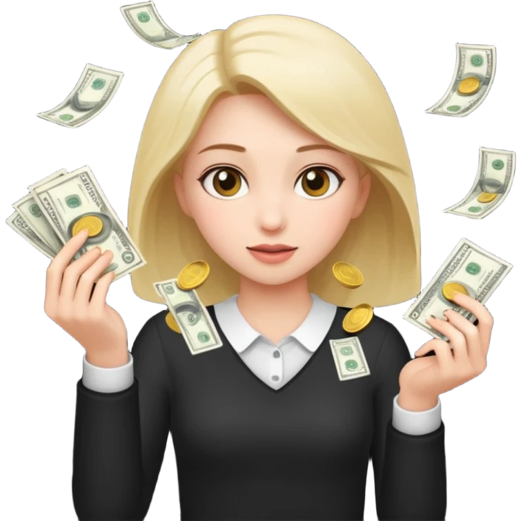 Haz un emote de una chica lanzado lluvia de billetes en formato gifg emoji