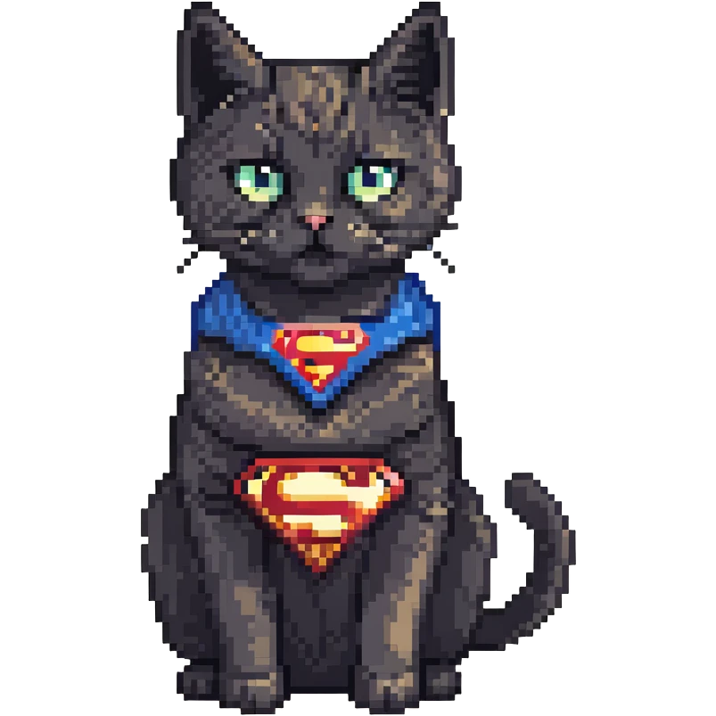 super man cat with black fur emoji