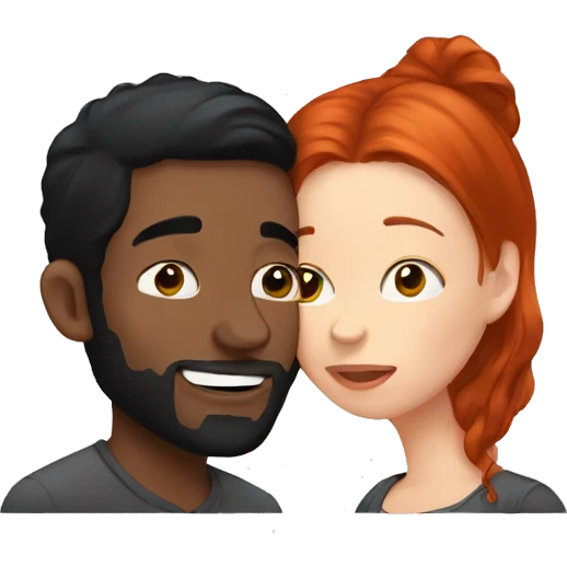 redhead kissing her boyfriend with black Hair emoji