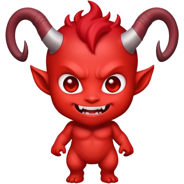 chibi demon with big head, tiny body, cute horns and mischievous smile emoji