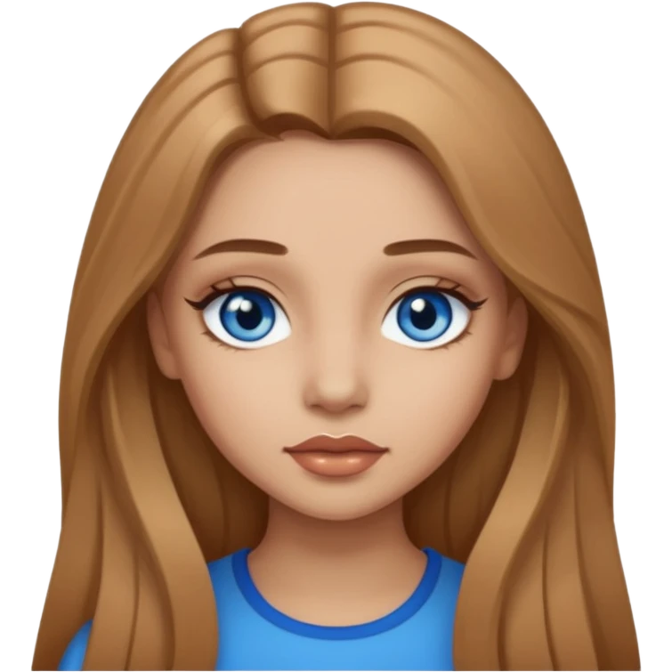 A girl with makeup, long light brown hair, blue eyes emoji