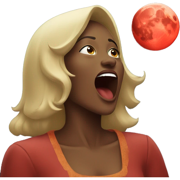 Woman howling to red moon emoji