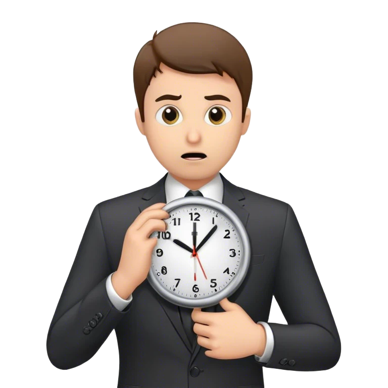 stressed business man holding a clock emoji