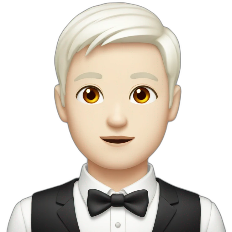 Boy, red eyes, White short hair, pale-skin, tuxedo emoji