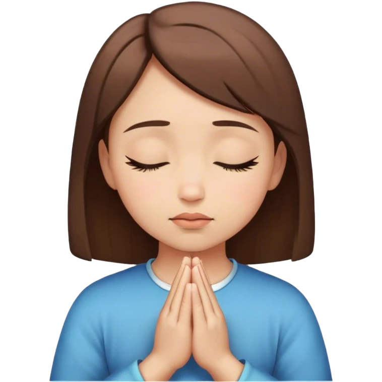 Girl with short brown hair praying with eyes closed emoji
