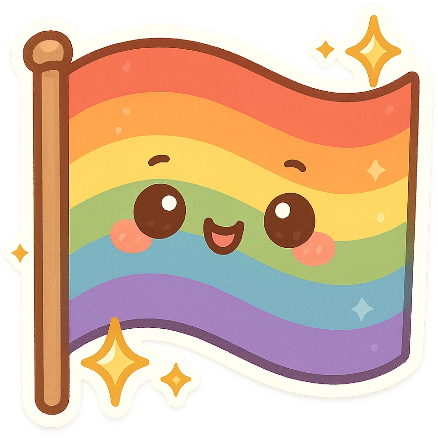 chibi sticker-style sparkling rainbow flag, cute and exaggerated emoji