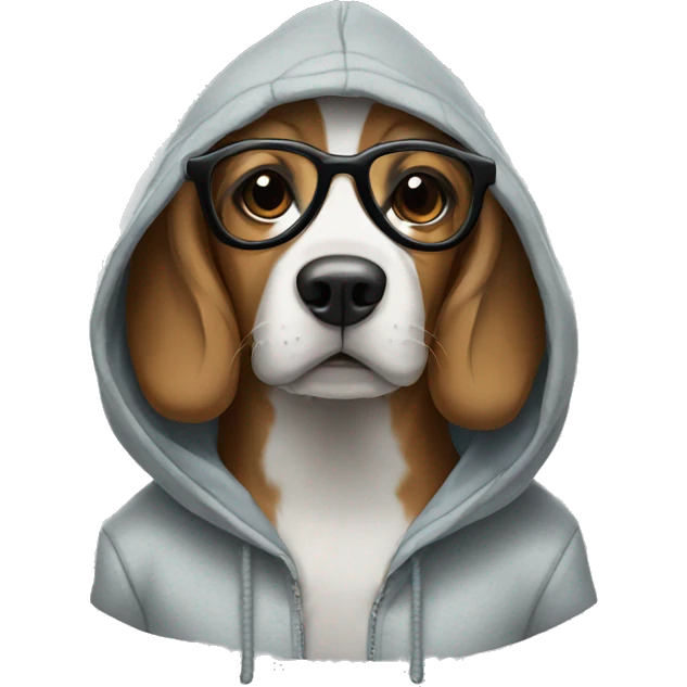 Dog wearing a hoodie with glasses emoji