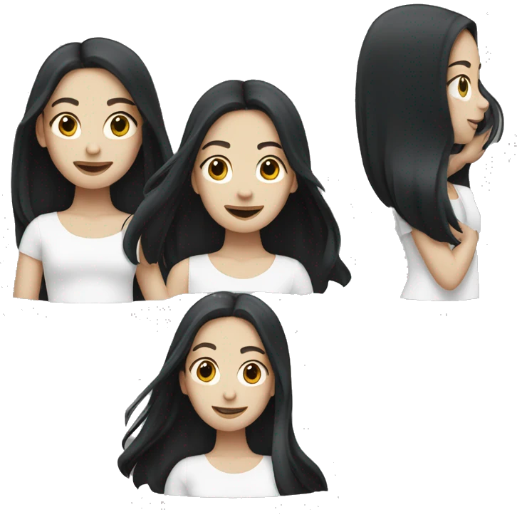 Pale girl with long black hair waving  emoji