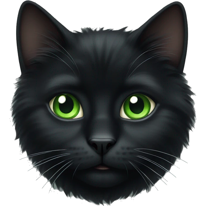 Fluffy black cat with green eyes emoji