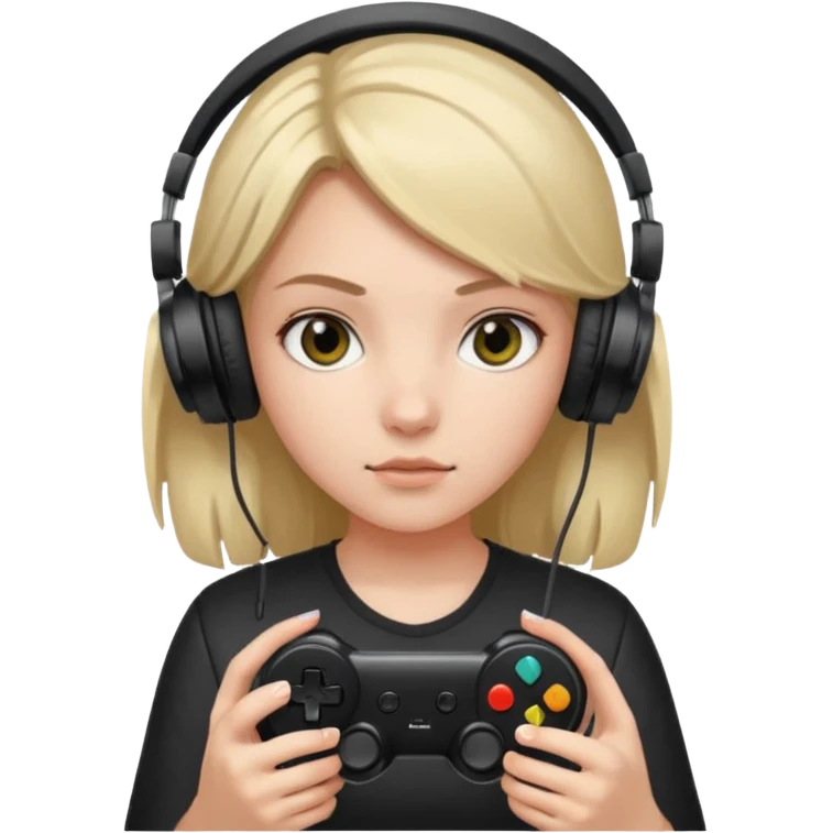 girl with headphones holding all black game controller emoji