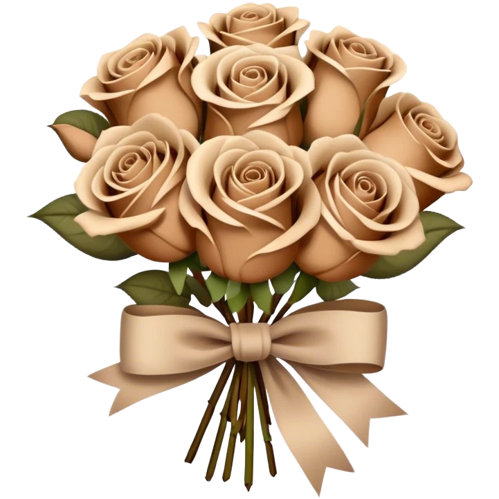 Beige and Brown realistic and aesthetic roses Bouquet with beige bow emoji
