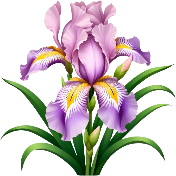 big bouquet Soft Pink Iris, luxuriant, leaf, bud emoji