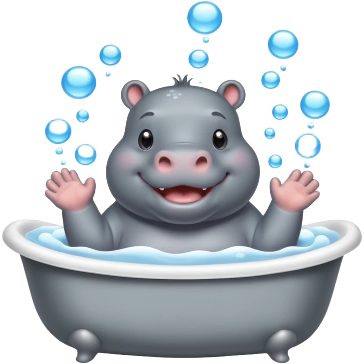 happy hippo with bubbles in bathtub emoji