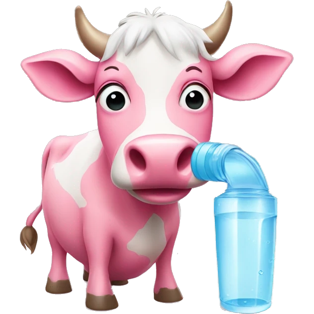 Pink cow drinking water emoji
