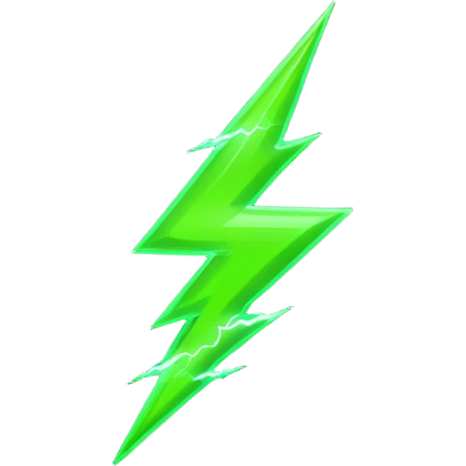 A single neon green lightning bolt emoji, glossy and smooth, vibrant neon green color, high detail, simple and cute design, isolated on white background, centered composition

 emoji