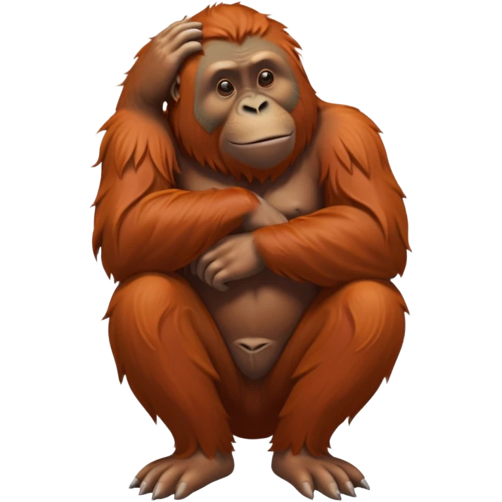 cinematic-orangutan-realistic-full-body-sitting-emoji,-massive-frame-relaxed-with-arms-folded-thoughtfully,-thick-orange-fur-flowing-in-the-breeze,-head-tilted-dramatically,-deep-dark-eyes-filled-with-ancient-wisdom,-simplified-yet-realistic-focused-features,-highly-detailed,-glowing-with-an-almost-sarcastic-glow emoji