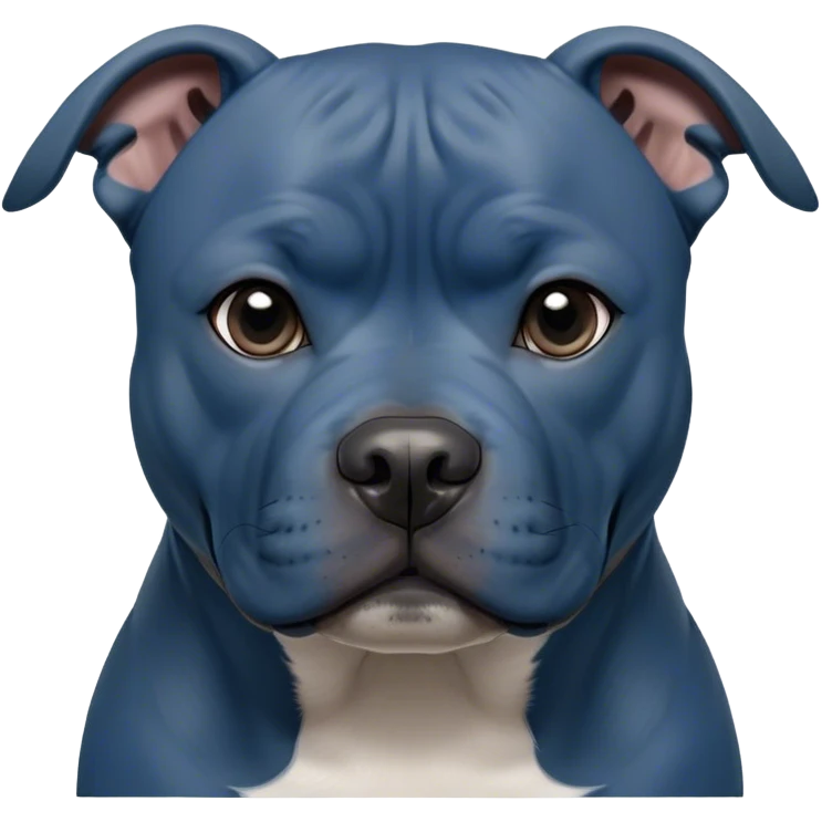 Cinematic Noble Blue Staffordshire Bull Terrier Portrait Emoji, Poised and regal, with a compact, muscular build and a sleek, well-groomed blue Fur, deep-set soulful dark eyes, Simplified yet sharp and sophisticated features, highly detailed, glowing with a soft, dignified glow, high shine, intelligent and loyal, stylized with an air of strength, focused and attentive, soft glowing outline, capturing the essence of a watchful and confident guardian, so majestic it feels as though it could stride out of the screen with effortless authority! emoji