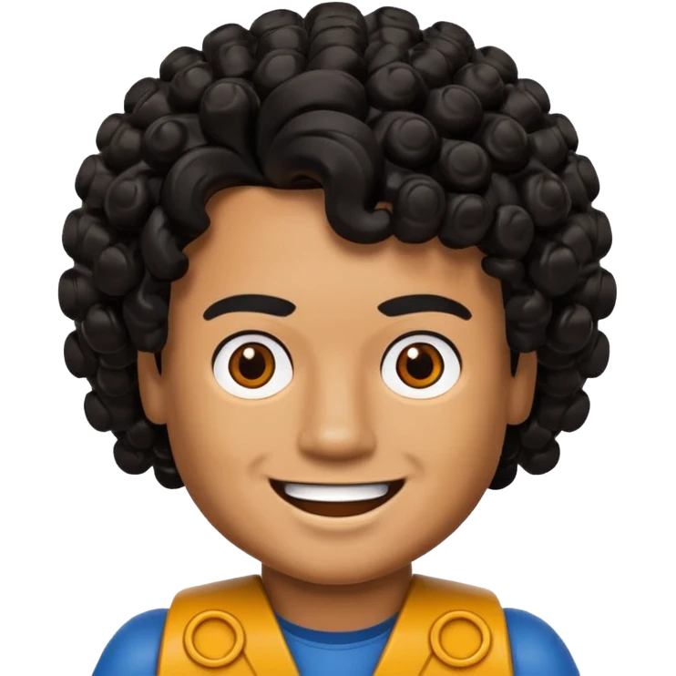 Brown boy, curly black hair, Lego head emoji