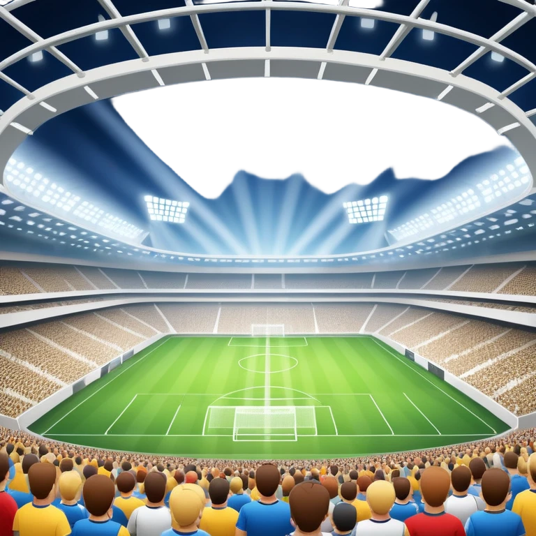 An icon showing a soccer stadium filled with close-up players in action, inspired by EA Sports FC 25. The design features players on the field, with the stadium lights shining brightly and a lively crowd in the stands. Transparent background highlights the energy and excitement of the match. emoji