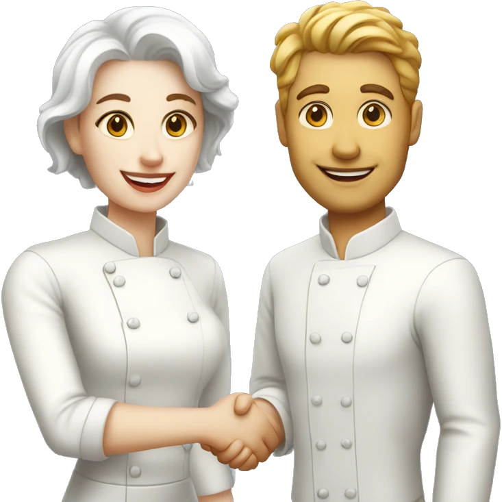restaurant owner with white skin, and blogger with white skin, shaking hands in great detail emoji
